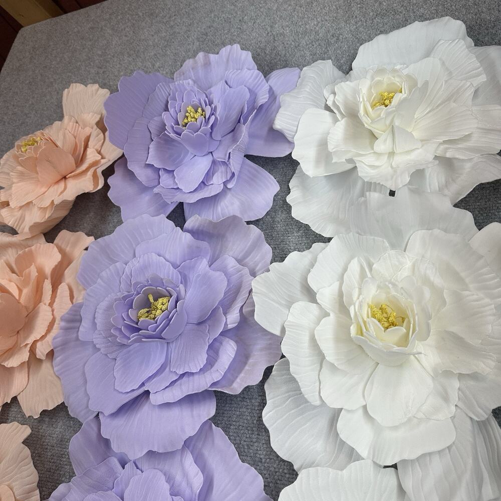 9 - 12” Large Pastel Foam Faux Flowers Peach Lavender White Party Decor Wedding - Picture 7 of 8